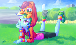 Size: 1920x1136 | Tagged: safe, artist:halem1991, character:rainbow dash, character:scootaloo, species:pegasus, species:pony, my little pony:equestria girls, clothing, color porn, cute, cutealoo, dashabetes, halem1991 is trying to murder us, hoodie, pony hat, scootalove