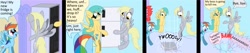 Size: 2000x425 | Tagged: safe, artist:cgeta, character:derpy hooves, character:rainbow dash, character:sunshower raindrops, species:pegasus, species:pony, cloud, comic, female, mare, refrigerator