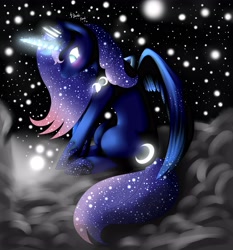 Size: 4320x4644 | Tagged: safe, artist:vardastouch, character:princess luna, absurd resolution, female, glow, glowing horn, solo