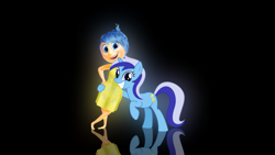 Size: 1920x1080 | Tagged: safe, artist:szinthom, character:minuette, crossover, female, hug, inside out, joy, joy (inside out), pixar, reflection, smiling, solo