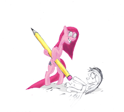 Size: 900x815 | Tagged: safe, artist:baxtermega, character:pinkamena diane pie, character:pinkie pie, character:rainbow dash, species:earth pony, species:pegasus, species:pony, creepy, duo, eraser, erasing, female, mare, simple background, transparent background