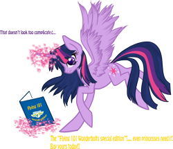Size: 878x754 | Tagged: safe, artist:mlpazureglow, character:twilight sparkle, character:twilight sparkle (alicorn), species:alicorn, species:pony, book, female, flying lesson, magic, mare, solo