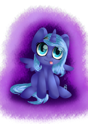 Size: 2480x3496 | Tagged: safe, artist:moon-wing, character:princess luna, female, filly, looking at you, simple background, sitting, solo, spread wings, tongue out, transparent background, wings, woona
