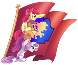Size: 1200x1000 | Tagged: safe, artist:seanica, character:apple bloom, character:scootaloo, character:sweetie belle, episode:crusaders of the lost mark, g4, my little pony: friendship is magic, cutie mark, cutie mark crusaders, flag, pony pile, the cmc's cutie marks, tower of pony