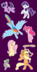 Size: 1100x2100 | Tagged: safe, artist:kymsnowman, character:applejack, character:fluttershy, character:pinkie pie, character:rainbow dash, character:rarity, character:spike, character:twilight sparkle, mane six