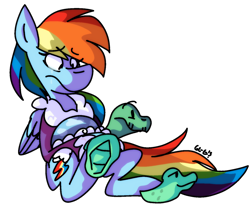 Size: 1024x838 | Tagged: safe, artist:dizzee-toaster, character:rainbow dash, character:tank, episode:tanks for the memories, g4, my little pony: friendship is magic, bathrobe, clothing, crying, simple background, tank slippers, transparent background