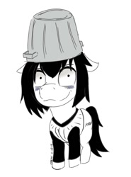 Size: 800x1080 | Tagged: safe, artist:dreadlime, oc, oc only, oc:trash, /trash/, 4chan, blushing, clothing, floppy ears, hat, looking at you, simple background, smiling, solo, trash, trash can, white background, wide eyes