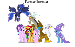 Size: 2724x1706 | Tagged: safe, artist:nukarulesthehouse1, character:diamond tiara, character:discord, character:gilda, character:princess luna, character:starlight glimmer, character:sunset shimmer, character:trixie, species:griffon, species:pony, episode:the cutie re-mark, group
