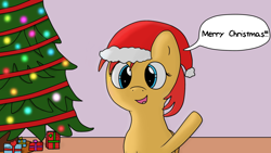 Size: 1920x1080 | Tagged: safe, artist:mlpfimguy, oc, oc only, oc:mouse pone, christmas, christmas lights, christmas tree, clothing, hat, present, santa hat, tree, tumblr