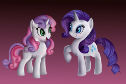 Size: 900x600 | Tagged: safe, artist:ailatf, character:rarity, character:sweetie belle, species:pony, species:unicorn, adult, duo, duo female, female, older, open mouth, sisters