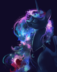 Size: 1338x1700 | Tagged: safe, artist:graypaint, character:princess luna, color porn, eyes closed, female, galaxy mane, smiling, solo