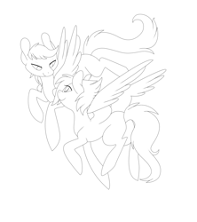 Size: 1774x2000 | Tagged: safe, artist:miss-cats, oc, oc only, species:pegasus, species:pony, lineart, monochrome