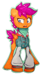Size: 1600x2800 | Tagged: safe, artist:yellowrobin, character:scootaloo, bandana, clothing, copic, female, hoodie, marker, marker drawing, markers, simple background, solo, traditional art, transparent background