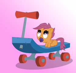 Size: 2362x2244 | Tagged: dead source, safe, artist:sawsta, character:scootaloo, species:pony, baby, baby pony, baby scootaloo, cute, cutealoo, female, foal, scooter, solo