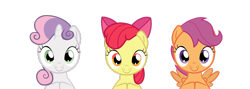 Size: 1600x568 | Tagged: safe, artist:avisola, character:apple bloom, character:scootaloo, character:sweetie belle, cutie mark crusaders, innocent, simple background, smiling, transparent background, vector