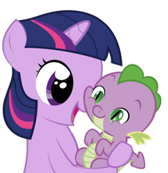 Size: 601x618 | Tagged: dead source, safe, artist:avisola, character:spike, character:twilight sparkle, character:twilight sparkle (unicorn), species:dragon, species:pony, species:unicorn, baby, baby dragon, baby spike, cheeks, cute, eyebrows, female, filly, filly twilight sparkle, green eyes, holding, horn, male, mama twilight, nuzzling, open mouth, simple background, smiling, spikabetes, spikelove, transparent background, twiabetes, vector, younger