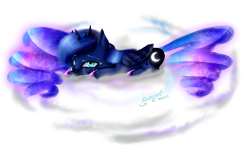 Size: 2472x1520 | Tagged: safe, artist:hazepages, character:princess luna, cloud, crying, female, prone, solo