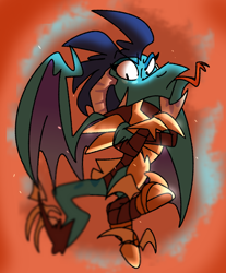 Size: 1024x1237 | Tagged: safe, artist:dizzee-toaster, character:princess ember, species:dragon, episode:gauntlet of fire, g4, my little pony: friendship is magic, armor, crossed arms, dragon armor, female, flying, solo, tongue out
