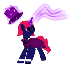 Size: 986x906 | Tagged: safe, artist:prism note, oc, oc only, oc:jade cast, species:pony, species:unicorn, bow tie, cape, clothing, hat, magic, magician, solo, suit, top hat, vest, wrist cuffs