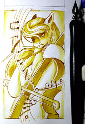 Size: 1100x1600 | Tagged: safe, artist:aerostoner, character:octavia melody, cello, female, monochrome, music, musical instrument, solo, traditional art