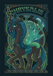 Size: 486x700 | Tagged: safe, artist:hezaa, character:queen chrysalis, species:changeling, changeling queen, female, modern art, nouveau, solo