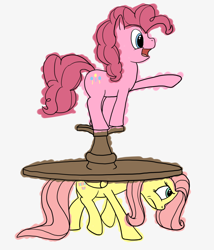 Size: 1280x1495 | Tagged: safe, artist:fimflamfilosophy, character:fluttershy, character:pinkie pie, fluttershyfriday, helping, moving, pointing, table
