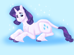 Size: 800x600 | Tagged: safe, artist:graffiti, character:rarity, species:classical unicorn, colored hooves, female, leonine tail, prone, rarity month, solo, sparkles, unshorn fetlocks