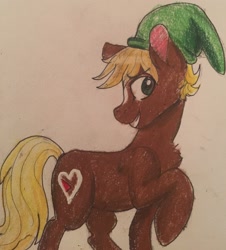 Size: 2268x2508 | Tagged: safe, artist:snowfoxythefox, character:quarter hearts, species:earth pony, species:pony, episode:flutter brutter, g4, my little pony: friendship is magic, colored pencil drawing, colored sketch, crossover, epona, female, link, mare, ponified, rupee, solo, the legend of zelda, traditional art