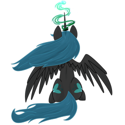 Size: 1250x1250 | Tagged: safe, artist:lunar-march, character:queen chrysalis, species:alicorn, species:pony, alicornified, both cutie marks, female, ponified, queen chrysalicorn, race swap, rear view, simple background, sitting, solo, spread wings, transparent background, wings