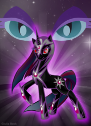 Size: 700x963 | Tagged: safe, artist:giuliabeck, character:nightmare twilight sparkle, character:twilight sparkle, species:pony, species:unicorn, corrupted, female, helmet, mare, nightmarified, solo