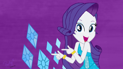 Size: 1280x720 | Tagged: safe, artist:leone di cielo, edit, character:rarity, my little pony:equestria girls, canterlot high, clothing, cutie mark, dress, fall formal, fall formal outfits, female, finger gun, finger guns, helping twilight win the crown, jewel, jewelry, looking at you, outfit, picture, pointing, smiling, solo