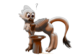 Size: 1024x768 | Tagged: safe, artist:varcey, oc, oc only, oc:aquila, species:griffon, bird bath, question mark, simple background, solo, white background