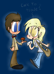 Size: 1200x1630 | Tagged: safe, artist:mcnuggyy, character:derpy hooves, character:doctor whooves, character:time turner, species:human, cute, david tennant, doctor who, food, humanized, letter, muffin