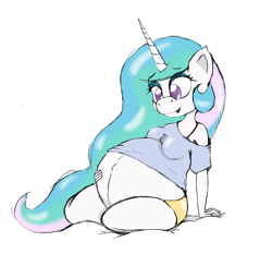 Size: 2400x2236 | Tagged: safe, artist:mlp-pregnancy-is-magic, artist:mo-la-in-tumtum, character:princess celestia, species:anthro, clothing, female, preglestia, pregnant, shorts, simple background, solo, t-shirt, transparent background