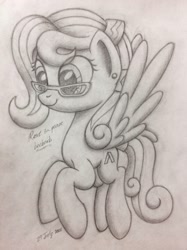 Size: 1936x2592 | Tagged: safe, artist:squeaky-belle, oc, oc only, oc:beebarb, species:pony, equestria daily, drawing, female, in memoriam, in memory, mare, pencil drawing, remembering beebarb, rest in peace, sketchbook, solo, spread wings, traditional art, wings
