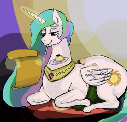 Size: 2136x2049 | Tagged: safe, artist:xkaix2501, character:princess celestia, oc, oc:anon, species:human, flan, food, large butt, pudding, smothering