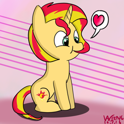 Size: 3000x3000 | Tagged: safe, artist:linlaifeng, character:sunset shimmer, species:pony, species:unicorn, bacon hair, cute, female, heart, nom, shimmerbetes, solo