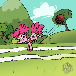 Size: 500x500 | Tagged: safe, artist:lilsunshinesam, character:pinkie pie, episode:buckball season, g4, my little pony: friendship is magic, bottomless, buckball, clothing, female, partial nudity, pigtails, solo