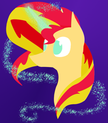 Size: 657x747 | Tagged: safe, artist:pony-from-everfree, character:sunset shimmer, species:pony, bust, digital art, female, lineless, magic, portrait, solo, sparkles