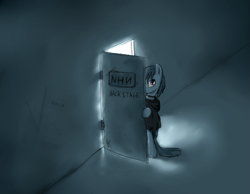 Size: 1247x970 | Tagged: safe, artist:vabla, character:marble pie, backstage, female, lonely inky, nine inch nails, solo