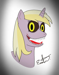 Size: 644x822 | Tagged: safe, artist:estevangel, character:dinky hooves, species:pony, species:unicorn, black sclera, female, filly, sharp teeth, solo, teeth
