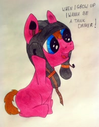 Size: 1563x2006 | Tagged: safe, artist:saxpony, oc, oc only, species:earth pony, species:pony, colt, foal, headset, helmet, male, traditional art