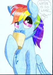 Size: 2459x3466 | Tagged: safe, artist:saxpony, character:rainbow dash, female, mug, solo, thought bubble, traditional art, water
