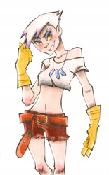 Size: 1390x2249 | Tagged: safe, artist:akikodestroyer, character:gilda, belly button, clothing, daisy dukes, female, gloves, humanized, midriff, solo