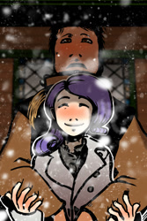 Size: 1000x1500 | Tagged: safe, artist:towercorp, character:big mcintosh, character:rarity, species:human, ship:rarimac, humanized, male, shipping, snow, snowfall, straight