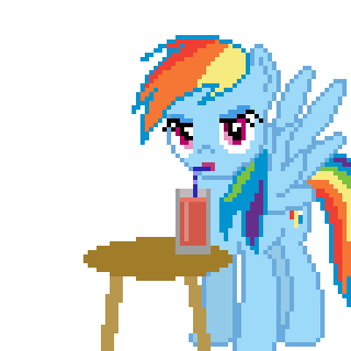 Size: 320x320 | Tagged: safe, artist:rocketsex, character:rainbow dash, animated, drinking, female, gif, pixel art, sipping, solo, straw