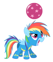 Size: 1224x1440 | Tagged: safe, artist:yikomega, character:rainbow dash, ball, female, filly, filly rainbow dash, wonderbolts uniform, younger