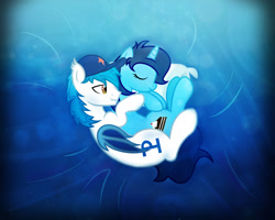 Size: 1334x1067 | Tagged: safe, artist:rish--loo, oc, oc only, oc:moonshot, oc:sweet cakes, species:bat pony, species:pony, cuddling, eyes closed, pillow, simple background, sleeping, snuggling, spooning, sweetshot