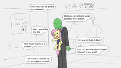 Size: 3840x2160 | Tagged: safe, artist:fimflamfilosophy, character:fluttershy, oc, oc:anon, species:human, baby, baby carrier, mall, not salmon, shopping, wat