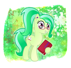 Size: 1441x1377 | Tagged: safe, artist:rish--loo, oc, oc only, oc:paige turner, species:pony, book work, book worm, braces, female, mare, piercing, solo